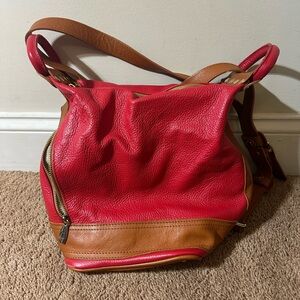 VALENTINA  ITALY RED LEATHER CONVERTIBLE BUCKET TOTE HANDBAG Backpack Pebbled